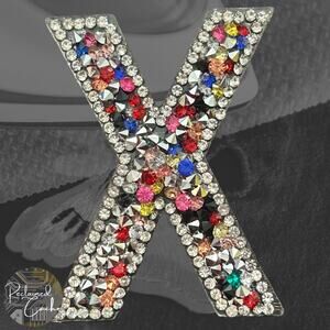 Letter X Multicolor Rhinestone Iron On Patch